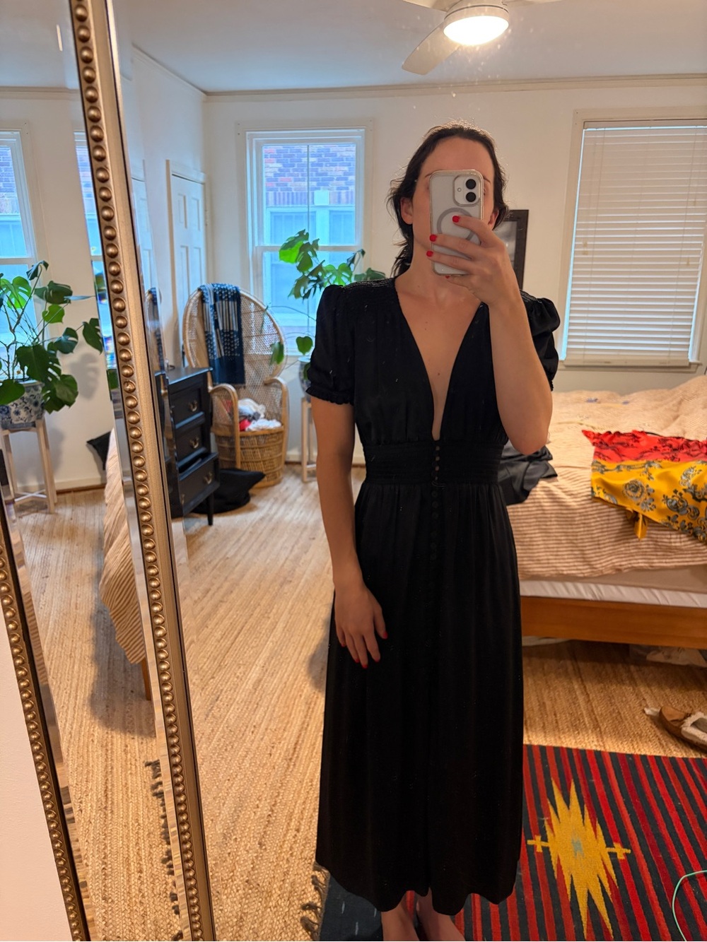 Reformation Black Silk Midi Dress